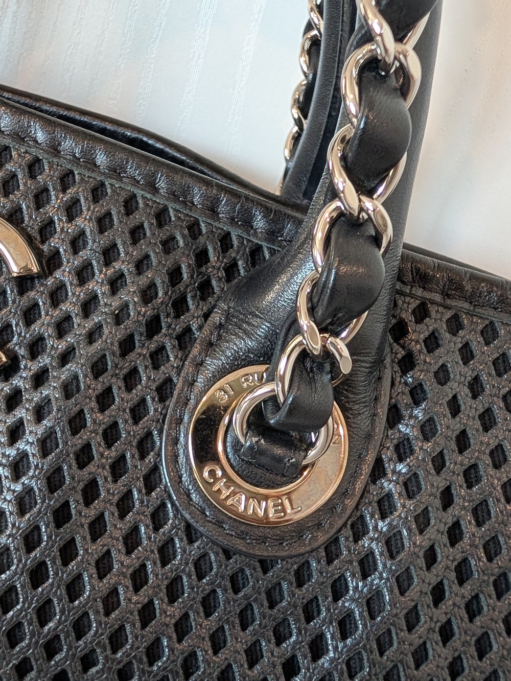 Chanel Black Calfskin Perforated Leather Tote - Picture 6 of 12